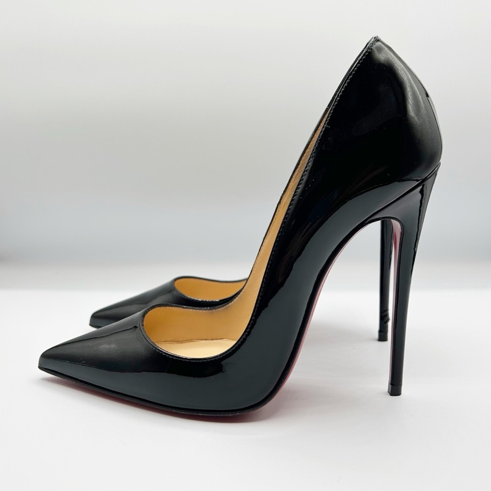 Christian Louboutin So Kate Black Patent Leather Pointed Toe Heels Size EU 37